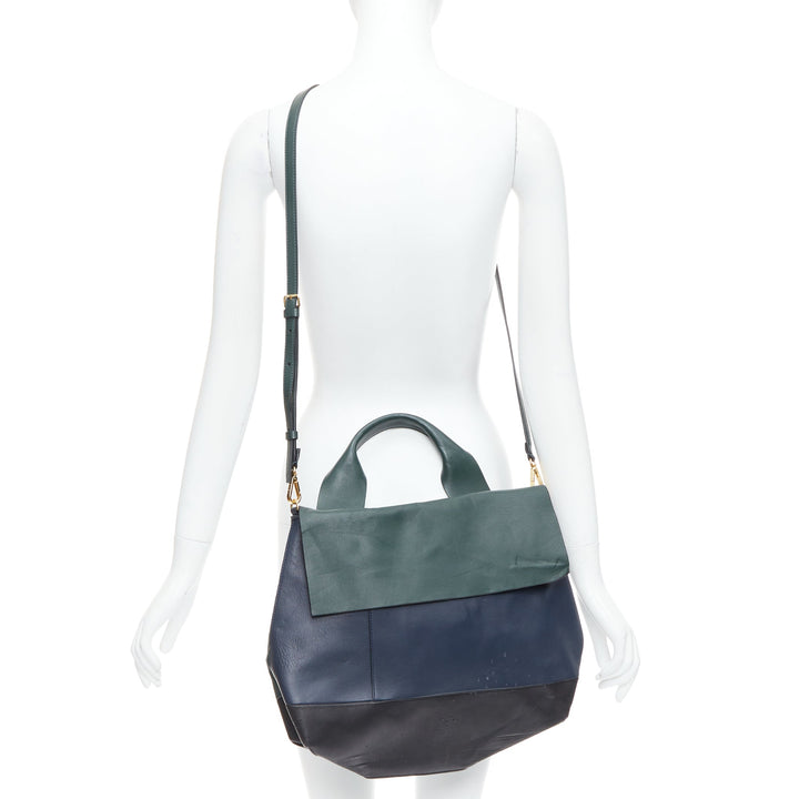 MARNI green navy black tricolor colorblock satchel flap bag