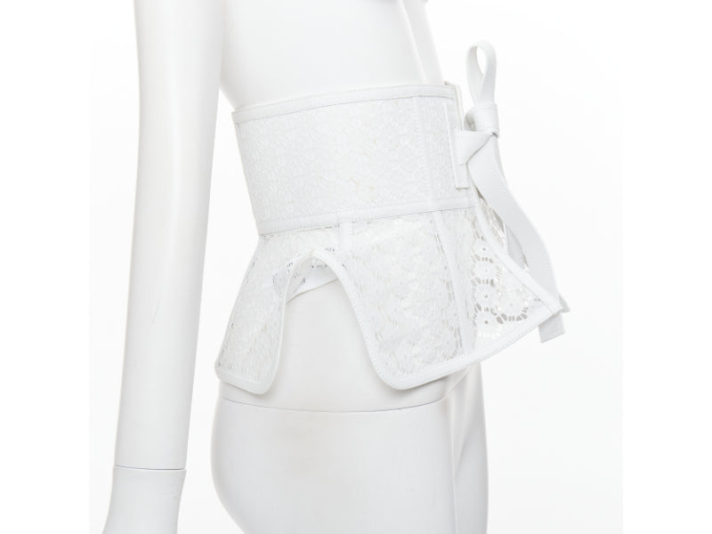 LOEWE JW ANDERSON white calfskin lace peplum obi tie sculpted corset belt S