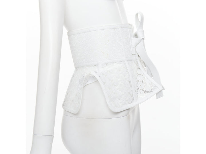 LOEWE JW ANDERSON white calfskin lace peplum obi tie sculpted corset belt S