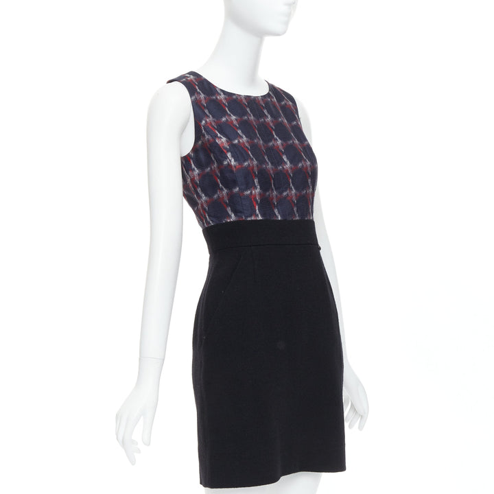 CHANEL 08A Paris-Venice navy red houndstooth print wool silk shift dress