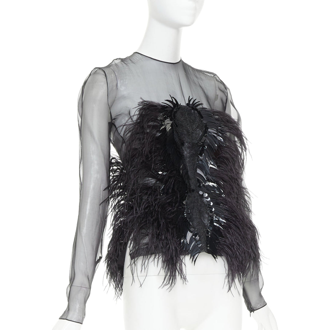 ALEXANDRE VAUTHIER COUTURE Lesage feather sequin pailette embellished sheer top