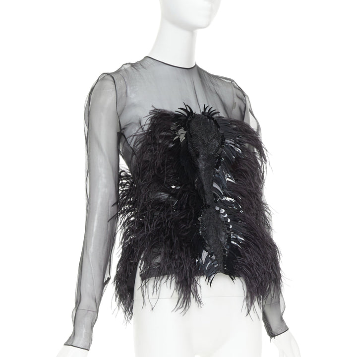 ALEXANDRE VAUTHIER COUTURE Lesage feather sequin pailette embellished sheer top