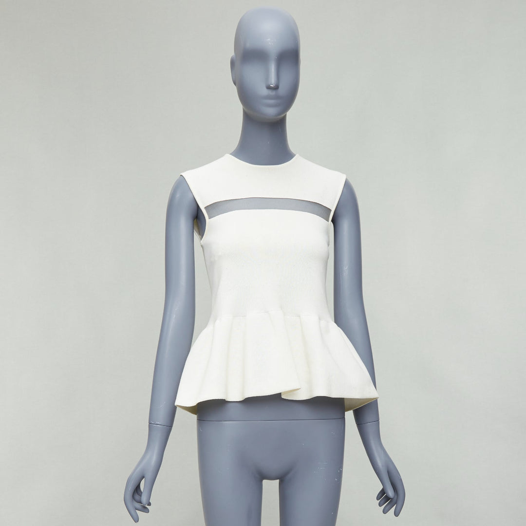 GIAMBATTISTA VALLI cream cotton sheer panel peplum top IT38 XXS