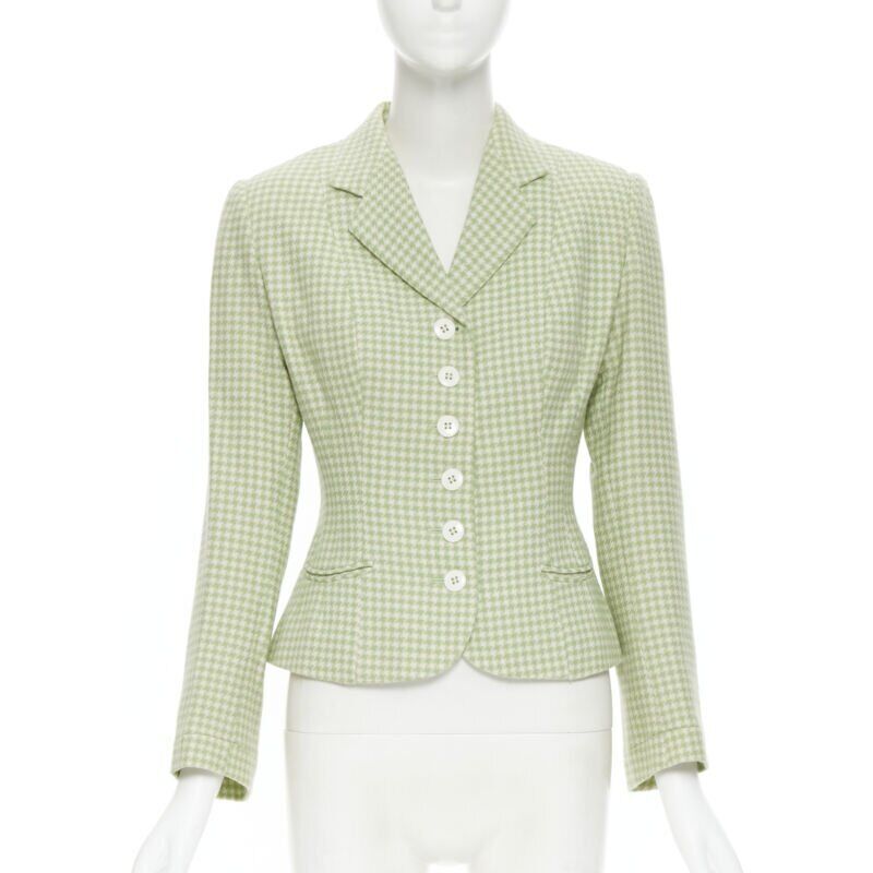 vintage BLUMARINE green houndstooth wool belted blazer skirt set IT40 S