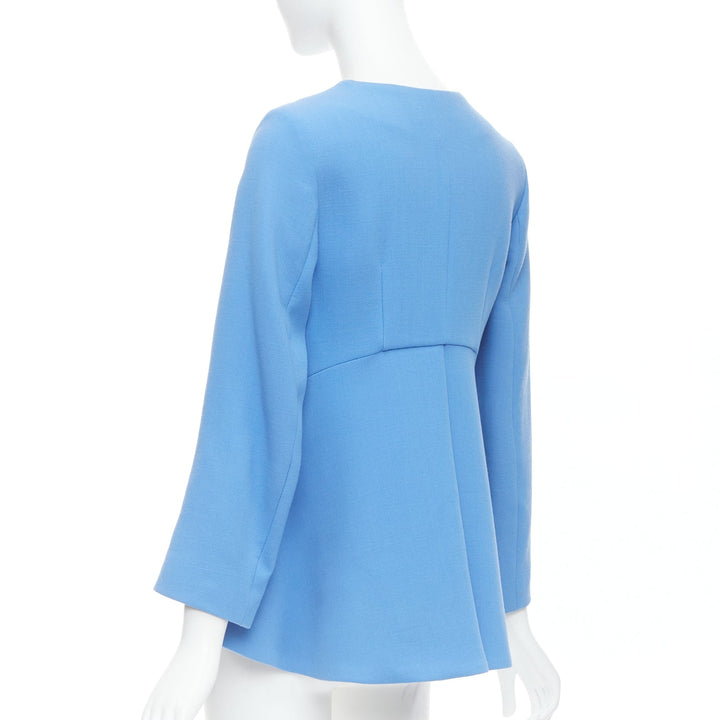 MARNI sky blue virgin wool zip front peplum crew neck coat IT40 S