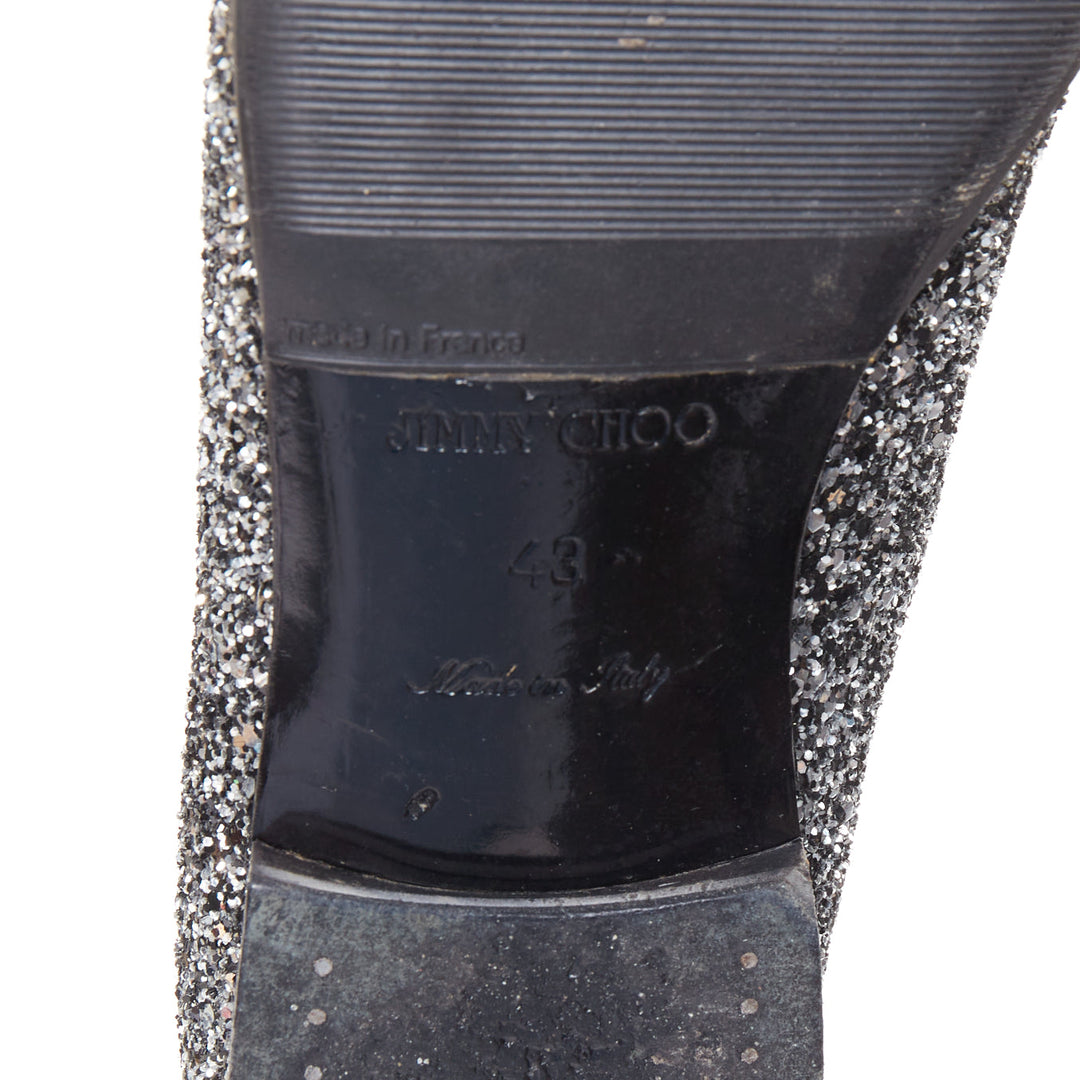 JIMMY CHOO Marlo silver coarse glitter almond toe mens evening loafer shoes EU43