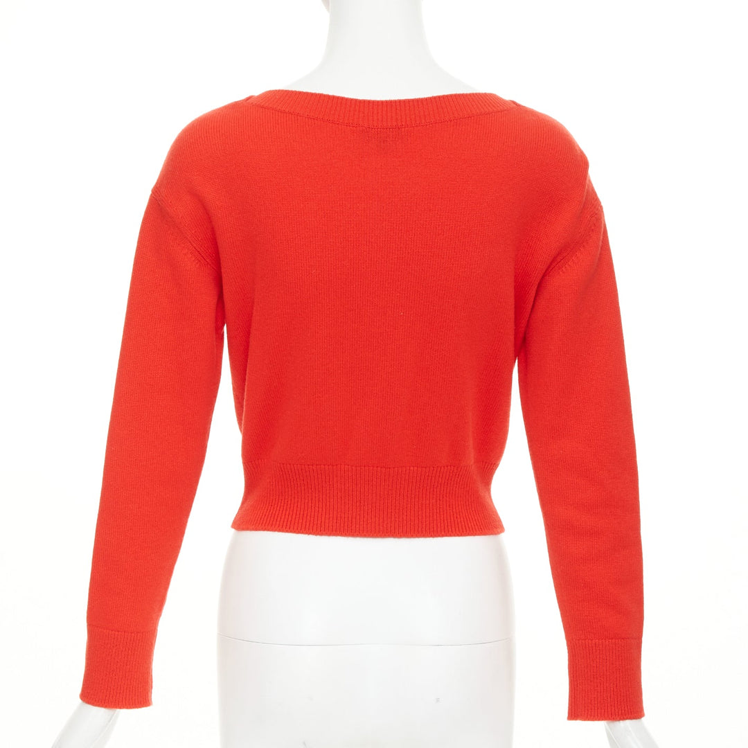 CHANEL 21S Runway 100% cashmere red pearl crystal beads spellout sweater FR34 XS
