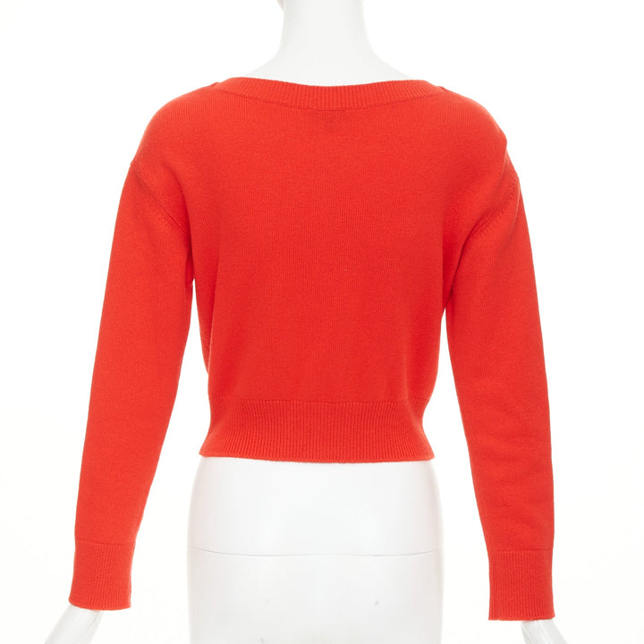 CHANEL 21S Runway 100% cashmere red pearl crystal beads spellout sweater FR34 XS