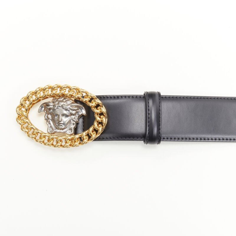 VERSACE Runway Medusa gold chain silver buckle black belt 105cm 40-44"