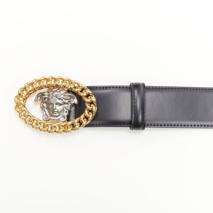 VERSACE Runway Medusa gold chain silver buckle black belt 100cm 38-42"