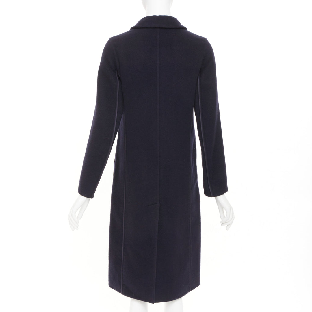 HERMES solid black double face pure cashmere single breasted outerwear FR34 XS