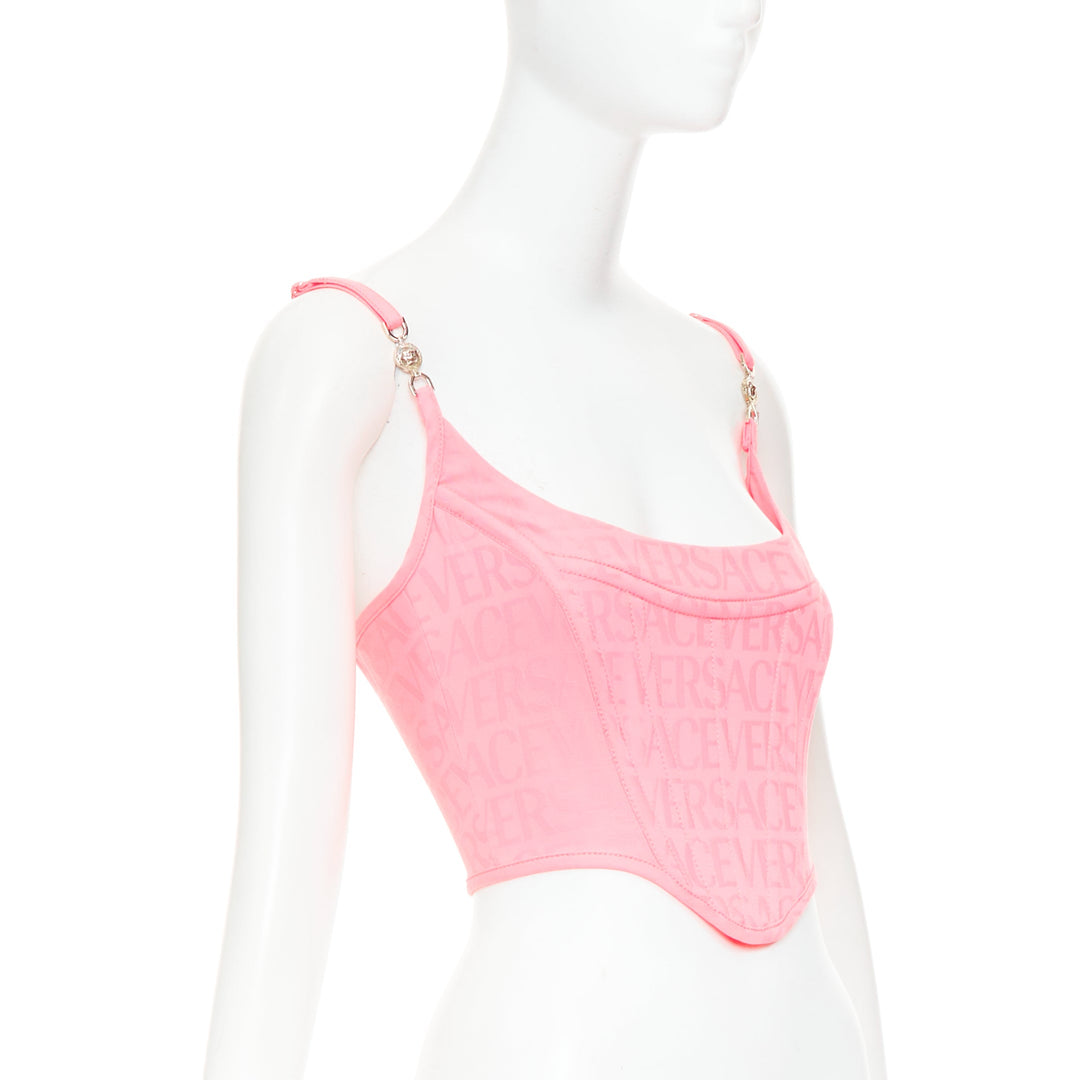 new VERSACE Medusa '95 Pastel Pink monogram boned silver buckle corset IT36 XXS