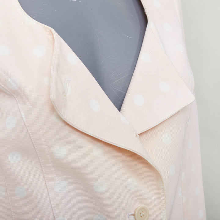 ESCADA Vintage pink cream polka dot cotton power shoulder blazer jacket IT36 XXS