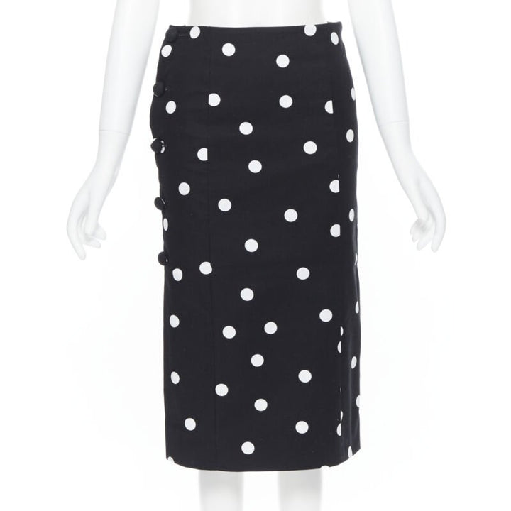 MONSE black white polka dot stif cotton button side pencil skirt US0 26"