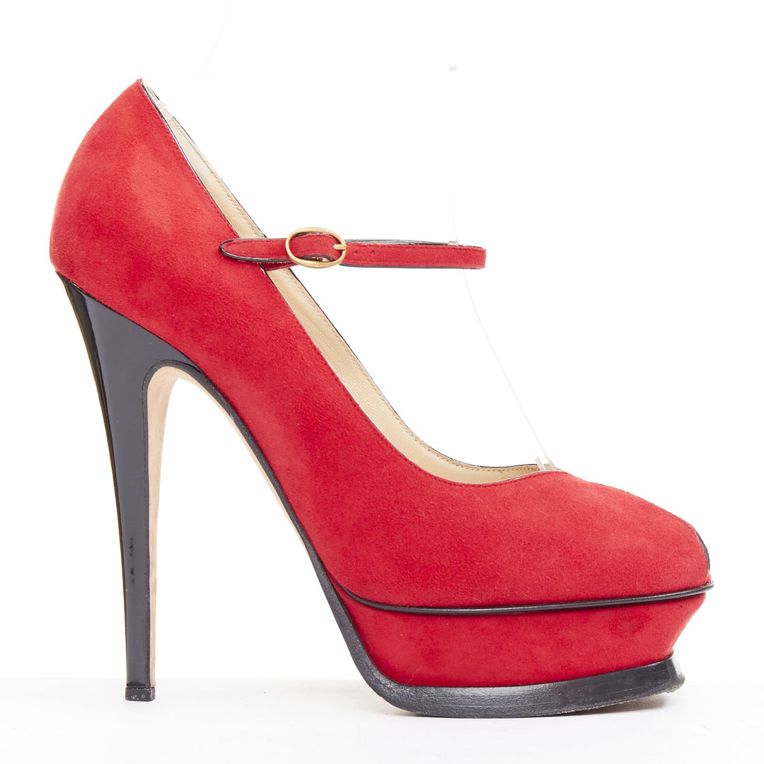 YVES SAINT LAURENT Rive Gauche Tribute Maryjane suede tulip peep platform EU36.5