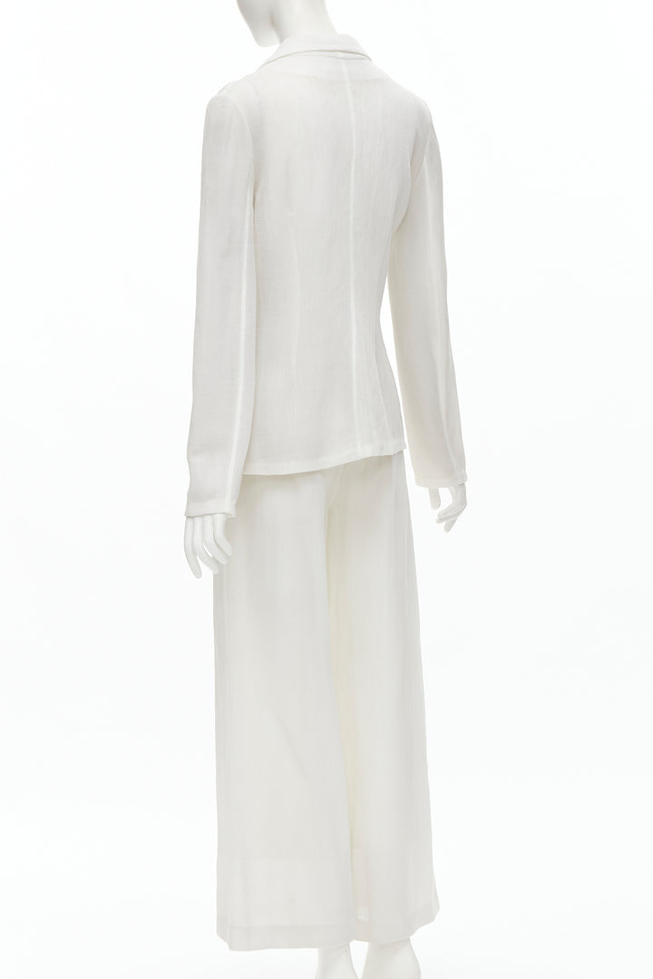 MARIOT CHANET white textured logo button fitted blazer wide leg pants IT42 M