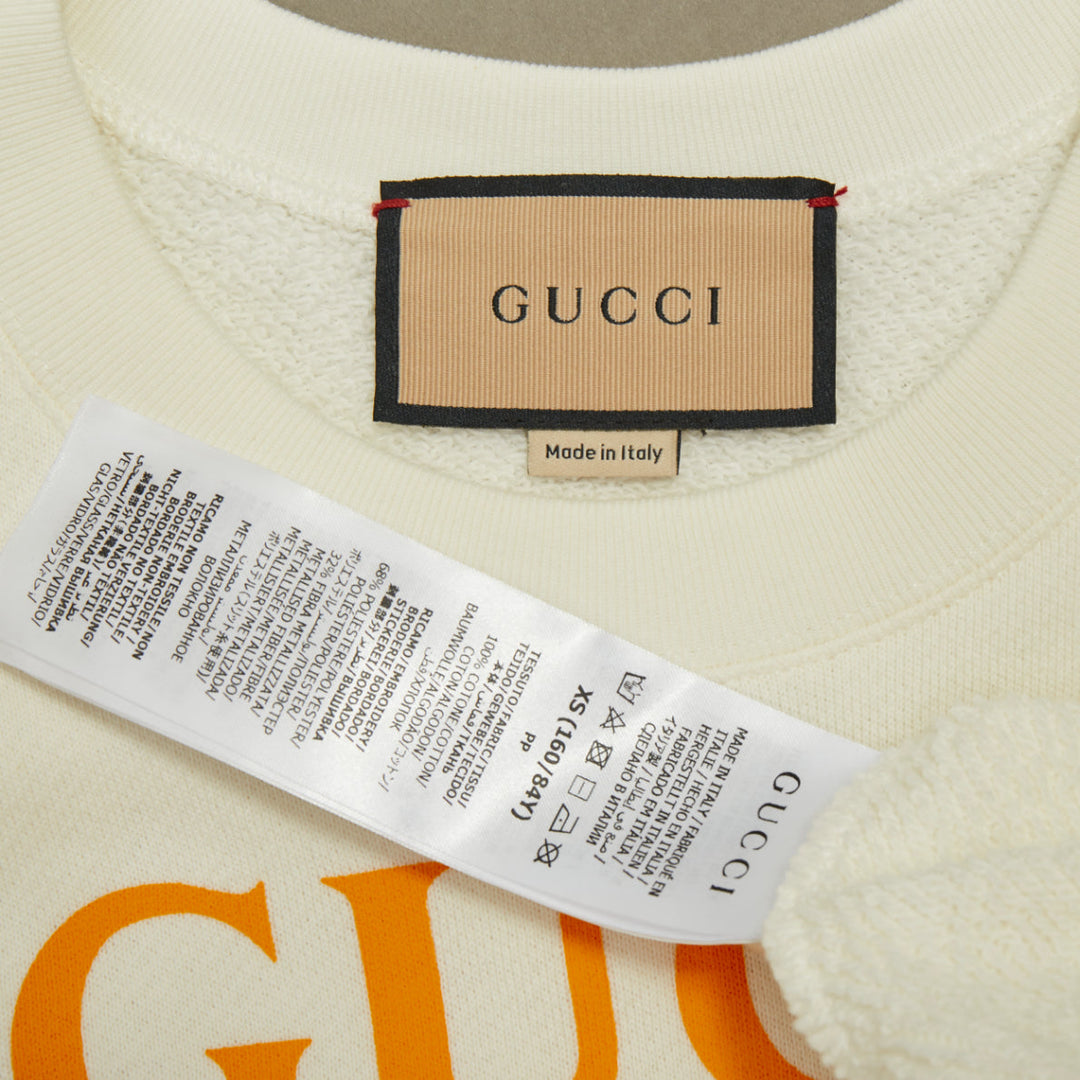 GUCCI PIKARAR 2023 sequinned cotton jersey white vintage logo crew sweatshirt XS