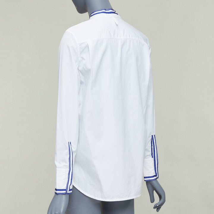 HERMES white blue 100% cotton nautical stripes short collar shirt FR34 XS