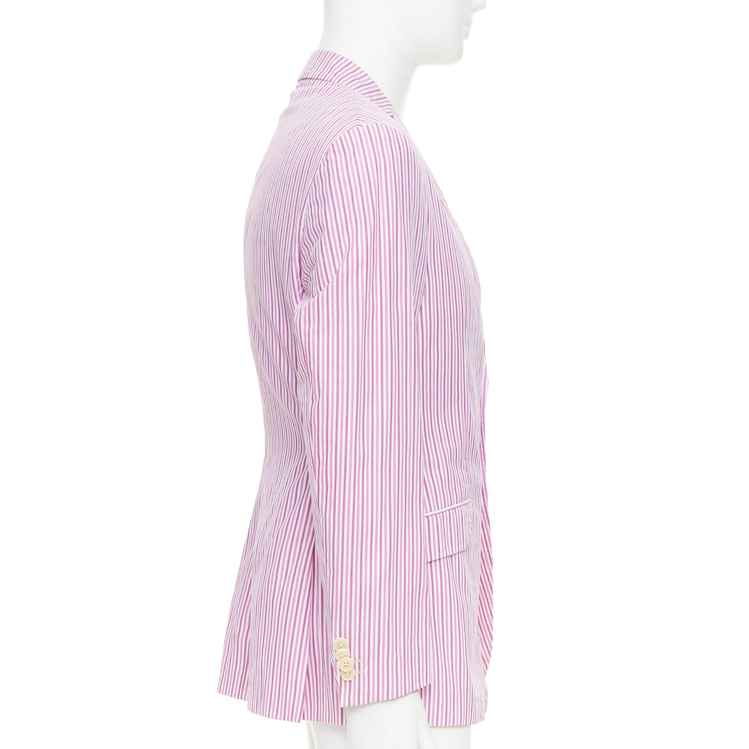 ETRO pink white cotton stripes single breasted darted blazer IT52 XL