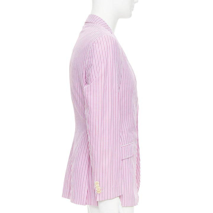 ETRO pink white cotton stripes single breasted darted blazer IT52 XL
