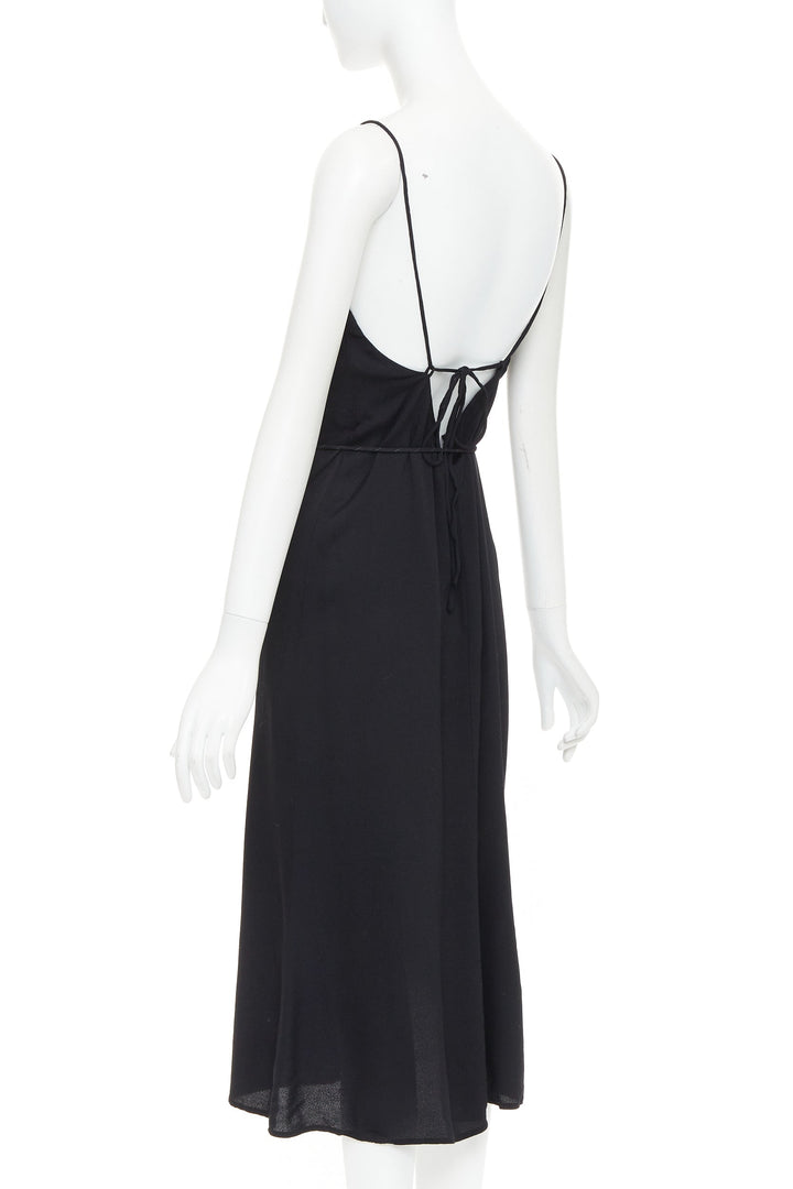 REFORMATION black viscose blend tie waist open back midi dress M