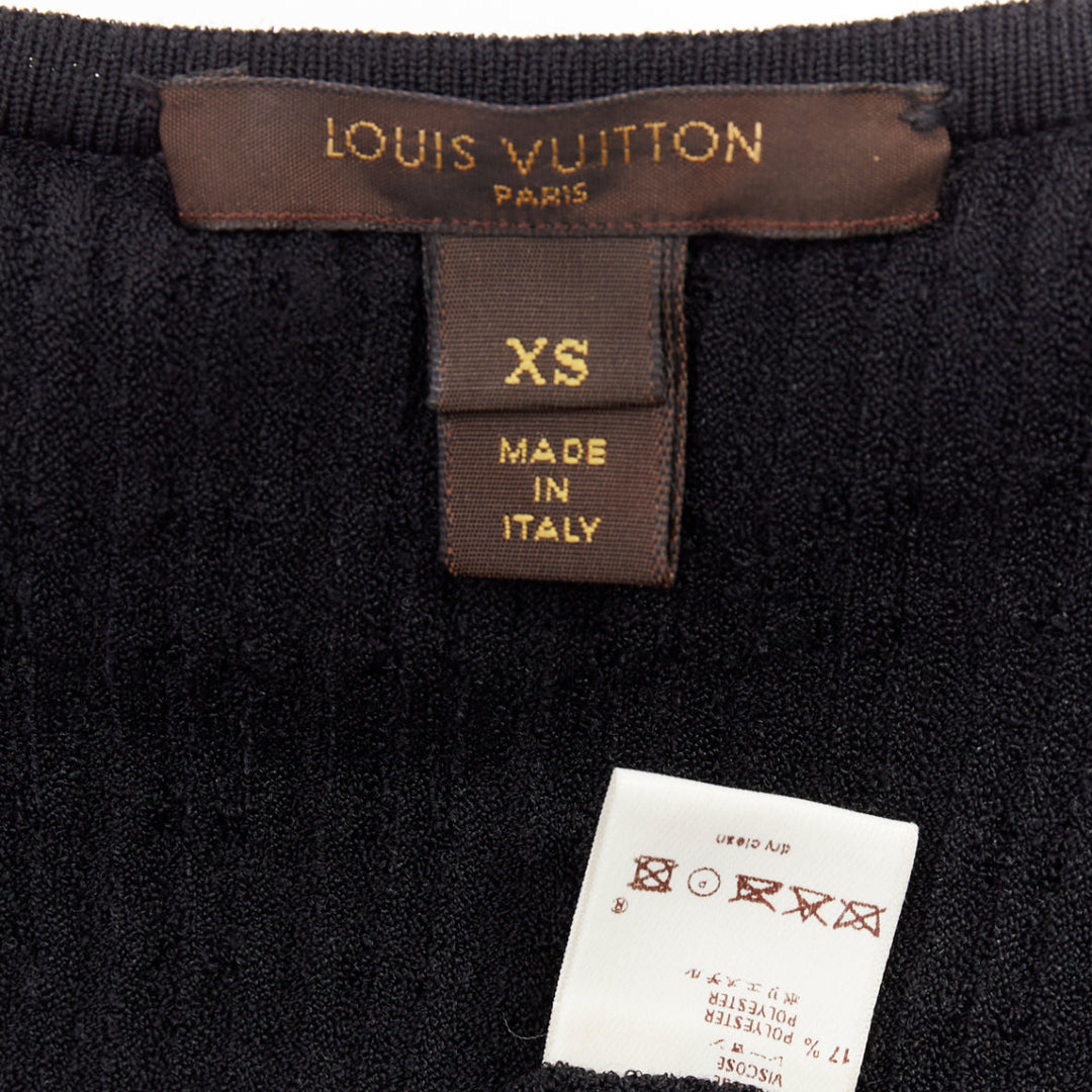 LOUIS VUITTON black ruffle collar cuffs ribbed long sleeves cardigan XS