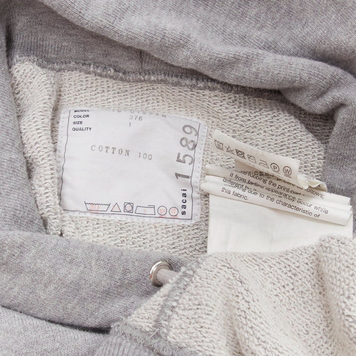 SACAI 2018 Stasis grey cotton slogan print hoodie sweatshirt JP1 S