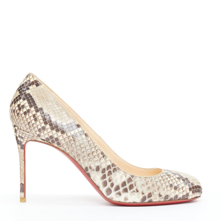 CHRISTIAN LOUBOUTIN Declic natural scaled leather almond toe stiletto pumps EU37.5