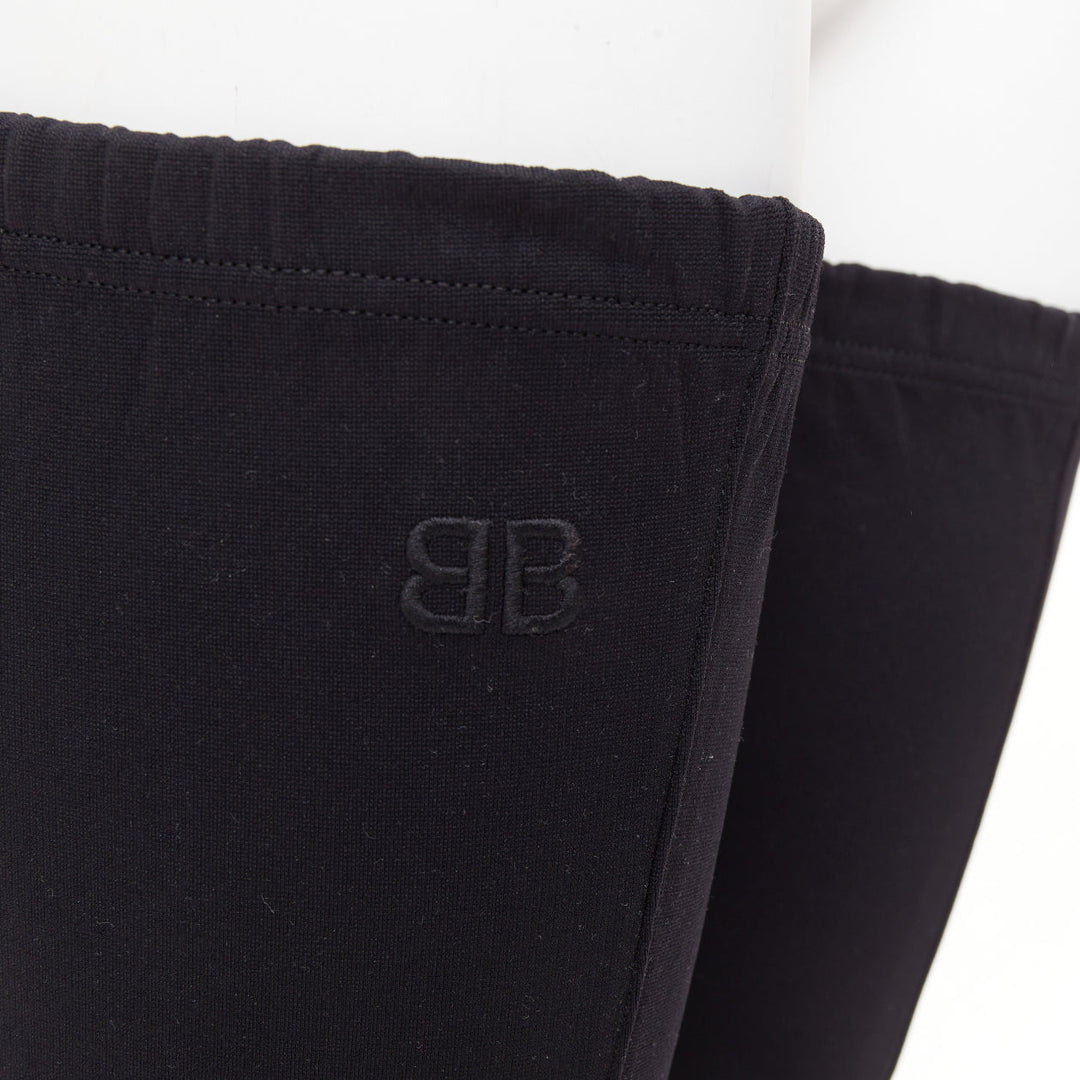 BALENCIAGA Demna Knife black crepe jersey BB embroidered thigh high boots EU38