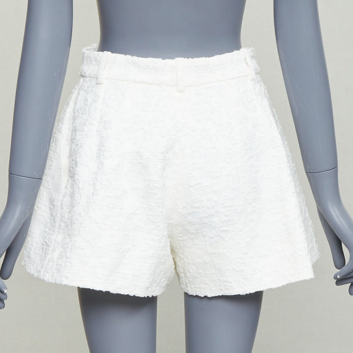 THE MANNEI cream floral cotton jacquard high waisted flare shorts IT36 XXS