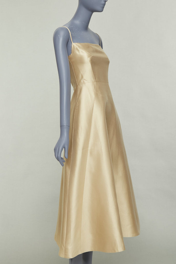 GABRIELA HEARST Herve champagne gold wool silk geometric dart dress IT36 XXS