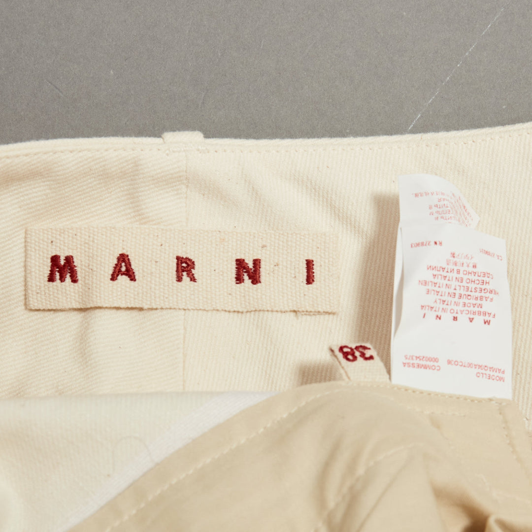 MARNI beige cotton linen canvas mid waist pleated wide leg culottes IT38 XS
