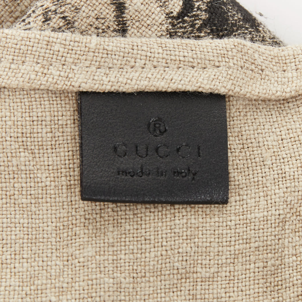 GUCCI Garden black tiger print beige linen canvas leather trim large tote bag