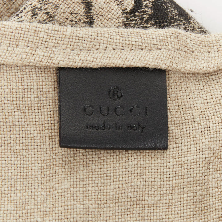 GUCCI Garden black tiger print beige linen canvas leather trim large tote bag