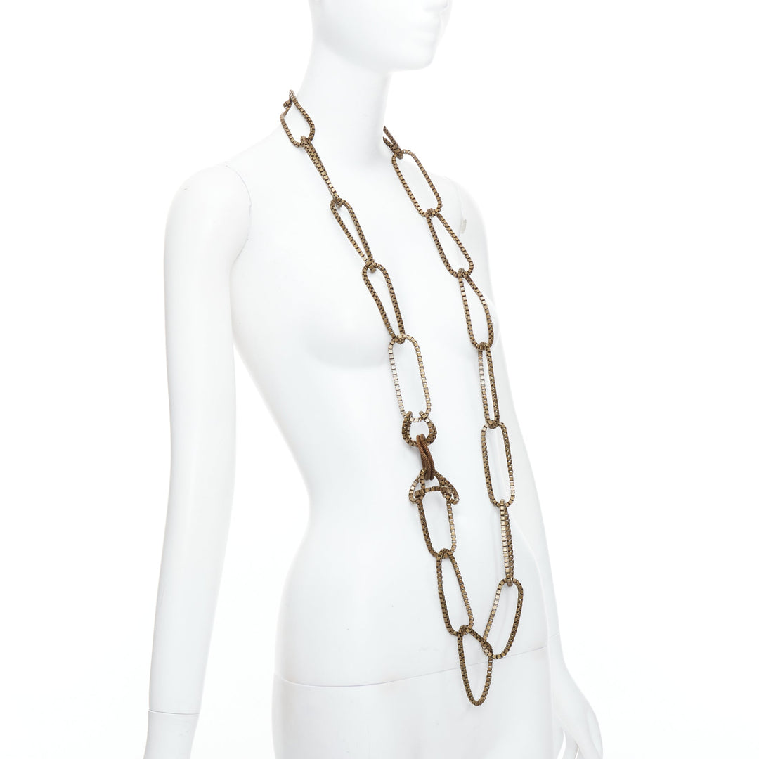 LANVIN bronze gold box loop chain chunky oversized necklace