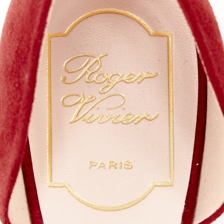 ROGER VIVIER red suede satin rosette d'orsay pointed comfort ballet flats EU37