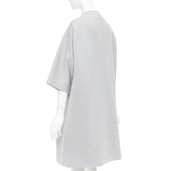 CHRISTIAN DIOR light grey virgin wool jersey cocoon half sleeve coat FR36 S