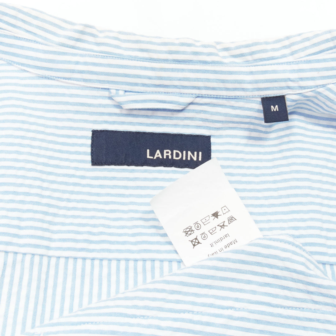 LARDINI blue white stripe seersucker brown shell 2 button blazer M