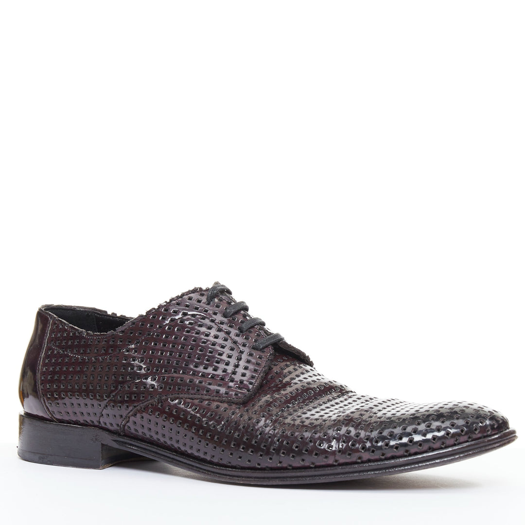 DOLCE GABBANA dark burgundy patent perforated square lace up brogues UK6 EU40