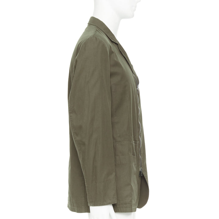 Y'S YOHJI YAMAMOTO green asymmetric zip up multi pockets military jacket JP3 L