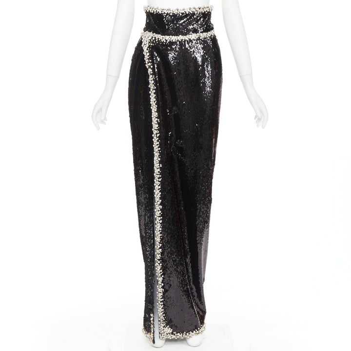 rare ALEXANDRE VAUTHIER COUTURE 2021 black silver crystal sequin maxi skirt