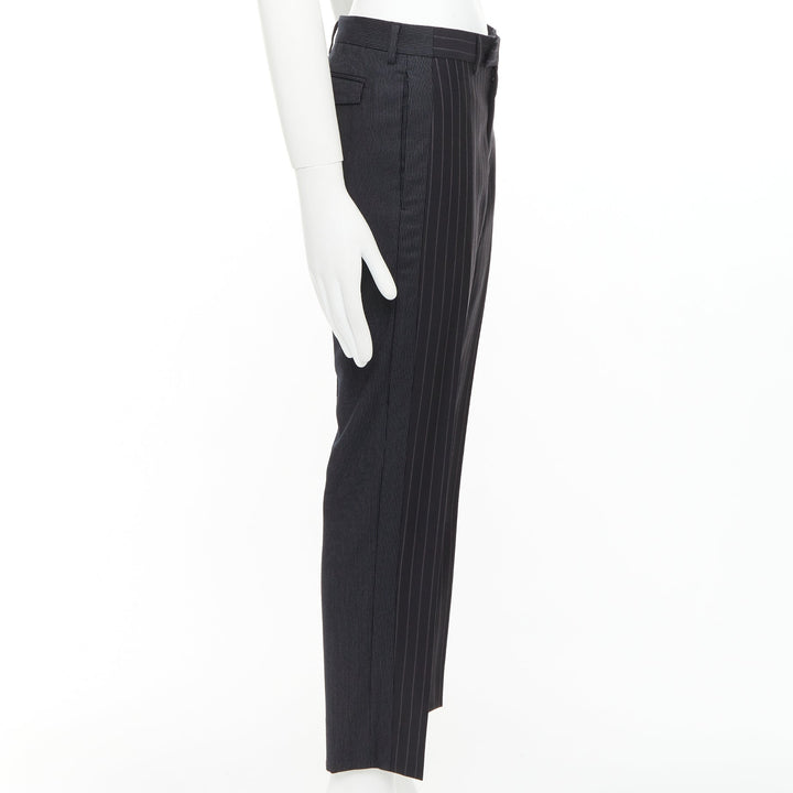 DIOR HOMME Hedi Slimane black 100% virgin wool pinsrtipe dress pants FR44 XS
