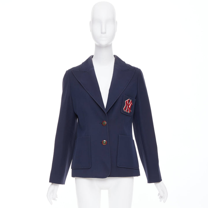 GUCCI NY Yankees 2018 Alessandro Michele navy wool silk blazer jacket IT42 M