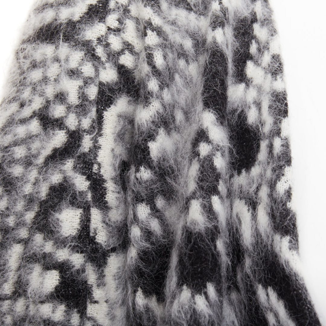 SAINT LAURENT 2019 black white brushed wool jacquard cocoon cardigan XS
