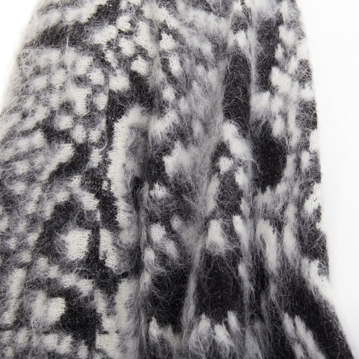 SAINT LAURENT 2019 black white brushed wool jacquard cocoon cardigan XS