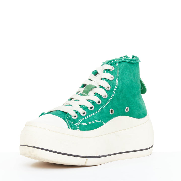 R13 Kurt bright green distressed canvas chunky platform high top sneakers EU37