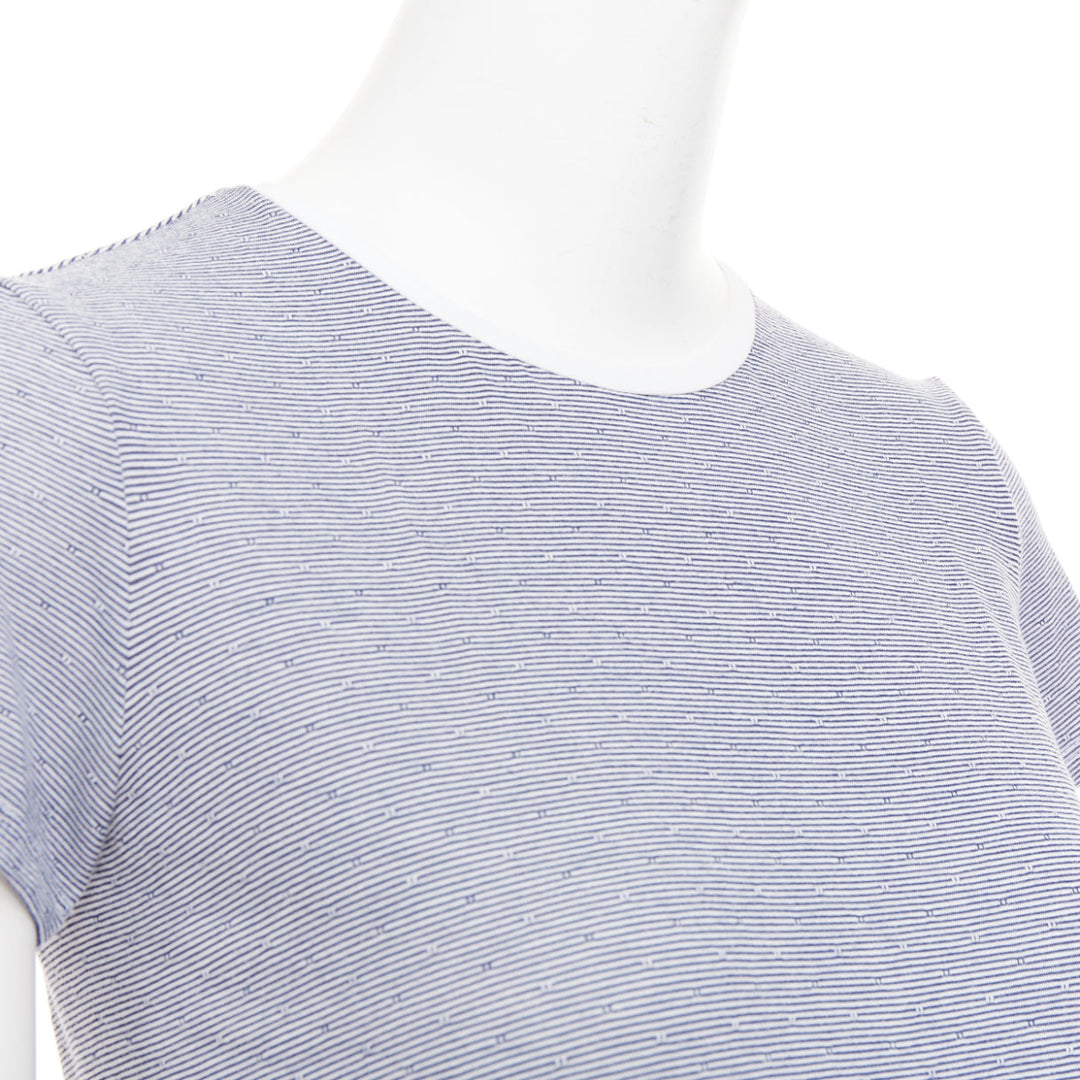 THE ROW navy off white striped jersey round neck cap sleeve tshirt dress XS