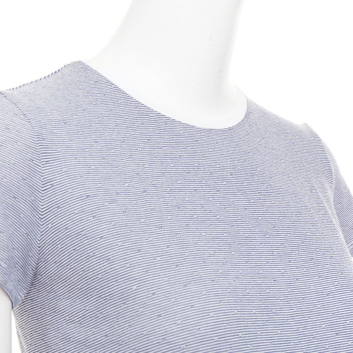 THE ROW navy off white striped jersey round neck cap sleeve tshirt dress XS