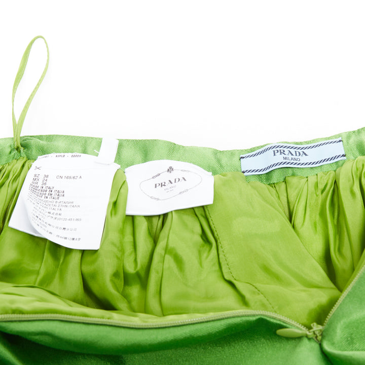 PRADA 2022 Kelly Green duchesse silk wool evening full midi skirt IT40 M