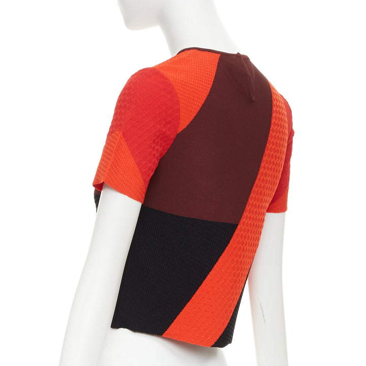 ALEXANDER MCQUEEN red colorblock mixed stitch short sleeve crop knit top XS